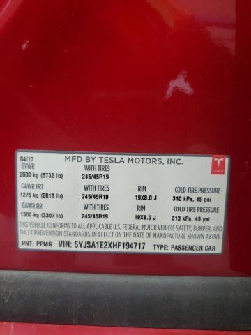 5YJSA1E2XHF194717 - 2017 TESLA MODEL S Կարմիր լուսանկար 13