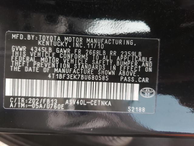 4T1BF3EK7BU680585 - 2011 TOYOTA CAMRY BASE BLACK photo 12