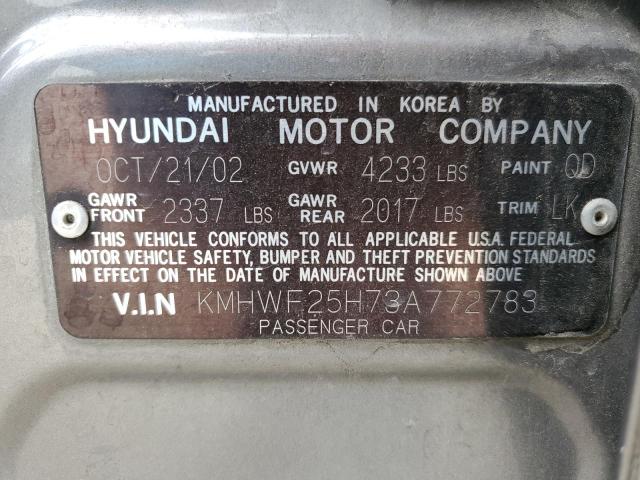 KMHWF25H73A772783 - 2003 HYUNDAI SONATA GL GRAY photo 12