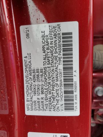 1HGCV1F59MA100817 - 2021 HONDA ACCORD EXL RED photo 12