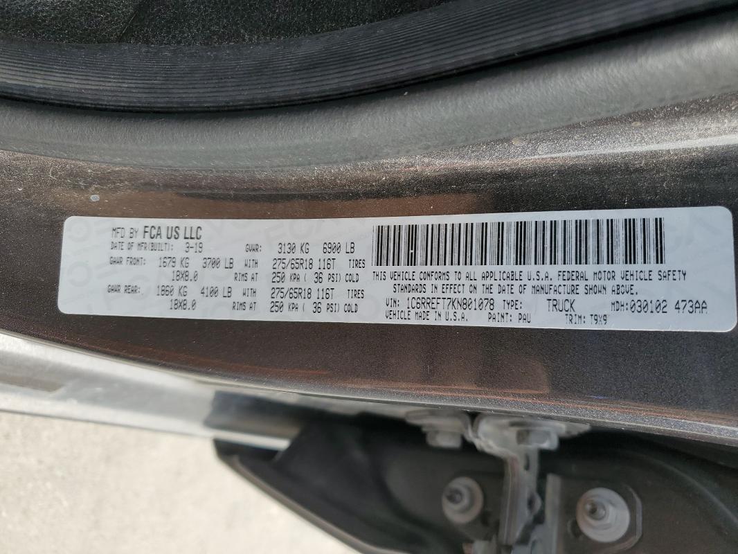 1C6RREFT7KN801078 - 2019 RAM 1500 BIG HORN/LONE STAR GRAY photo 12