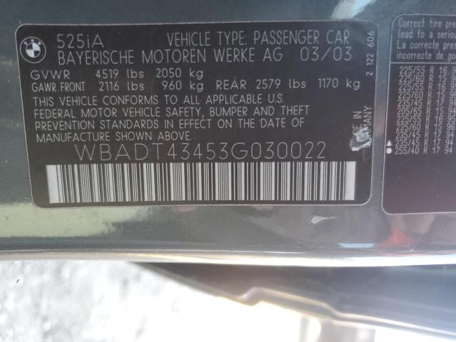WBADT43453G030022 - 2003 BMW 525 I AUTOMATIC GRAY photo 12
