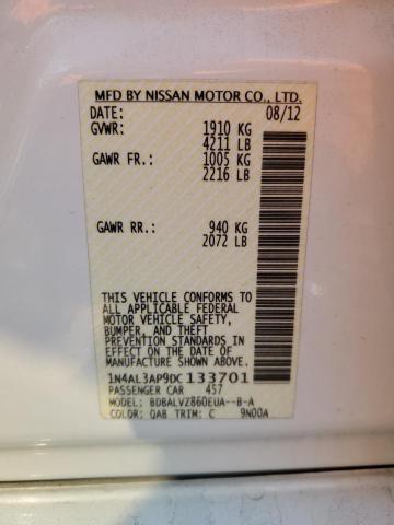 1N4AL3AP9DC133701 - 2013 NISSAN ALTIMA 2.5 WHITE photo 12