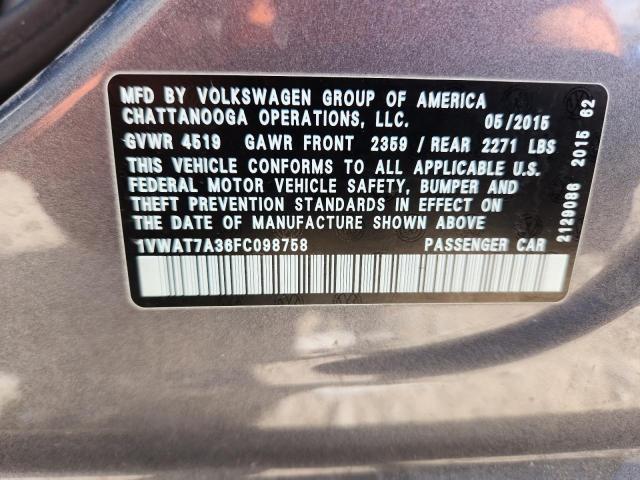 1VWAT7A36FC098758 - 2015 VOLKSWAGEN PASSAT S Grafit foto 12