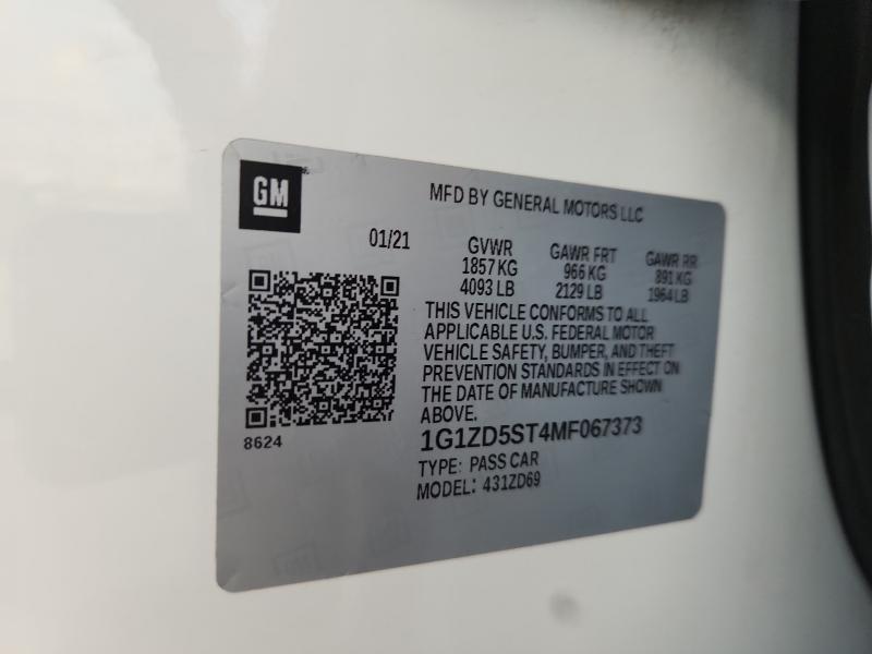 1G1ZD5ST4MF067373 - 2021 CHEVROLET MALIBU LT Белый фото 12