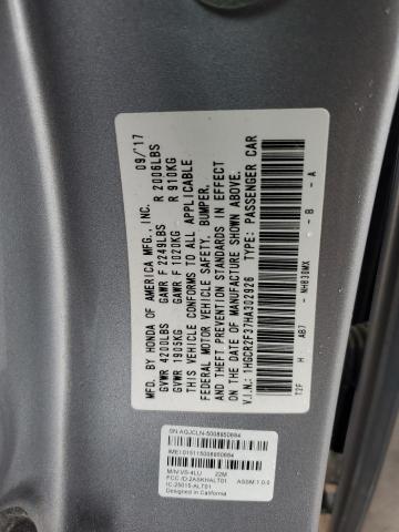 1HGCR2F37HA302926 - 2017 HONDA ACCORD LX GRAY photo 12