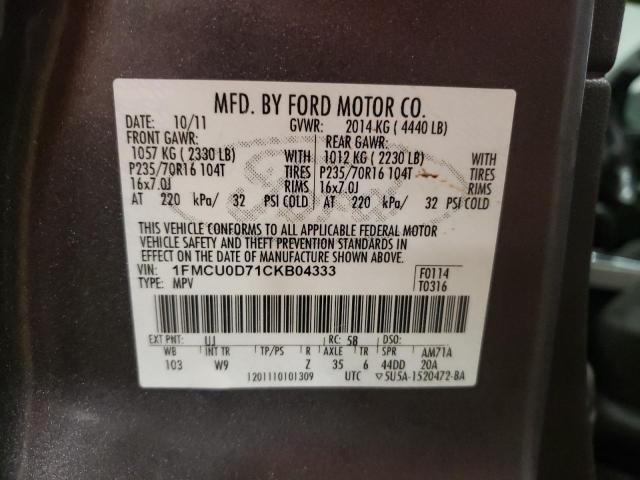 1FMCU0D71CKB04333 - 2012 FORD ESCAPE XLT GRAY photo 12