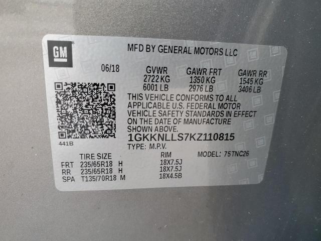 1GKKNLLS7KZ110815 - 2019 GMC ACADIA SLE Gris photo 14