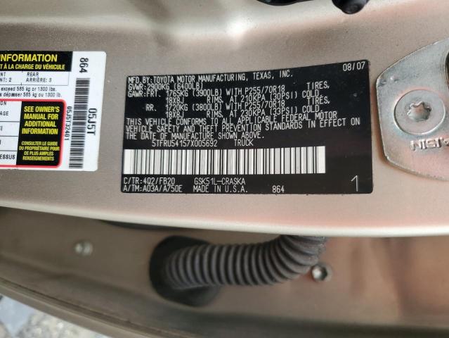 5TFRU54157X005692 - 2007 TOYOTA TUNDRA DOUBLE CAB SR5 TAN photo 13