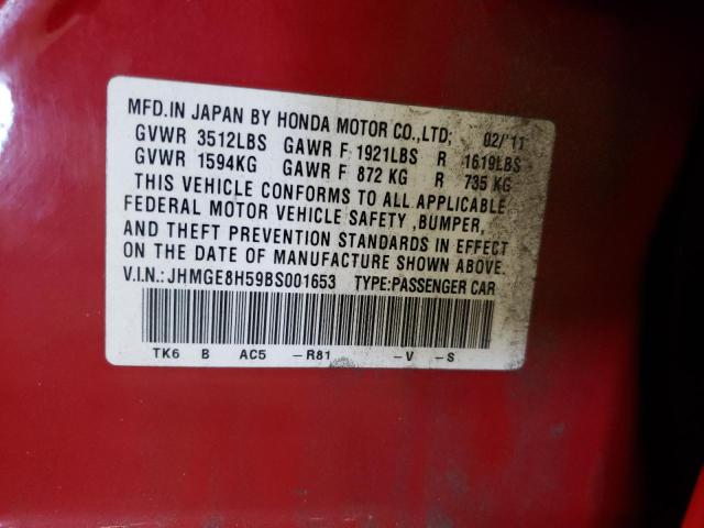 JHMGE8H59BS001653 - 2011 HONDA FIT SPORT RED photo 12