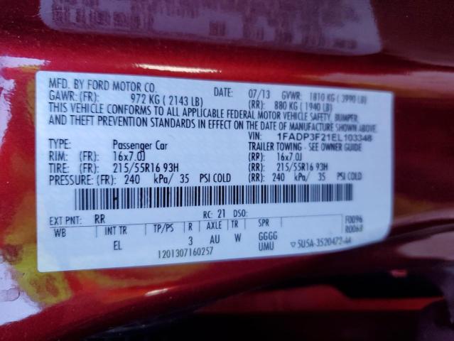 1FADP3F21EL103348 - 2014 FORD FOCUS SE RED photo 12