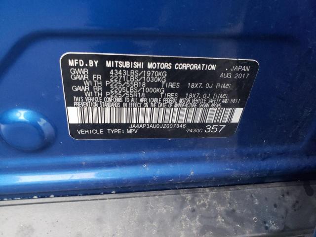 JA4AP3AU0JZ007346 - 2018 MITSUBISHI OUTLANDER ES BLUE photo 13