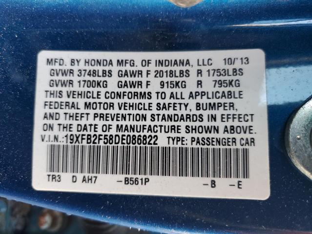 19XFB2F58DE086822 - 2013 HONDA CIVIC LX BLUE photo 13