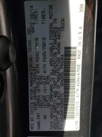 5TFJU4GN4FX066875 - 2015 TOYOTA TACOMA DOUBLE CAB PRERUNNER GRAY photo 12