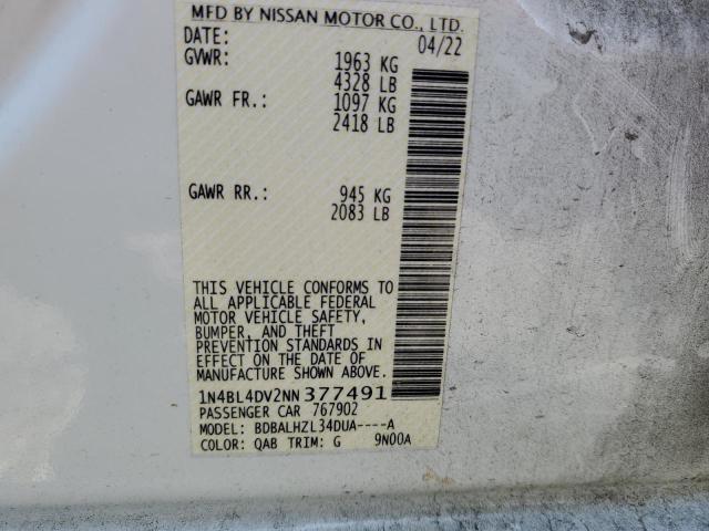 1N4BL4DV2NN377491 - 2022 NISSAN ALTIMA SV WHITE photo 12