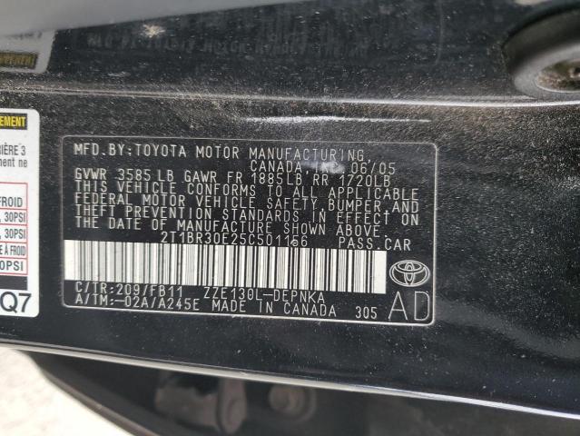 2T1BR30E25C501156 - 2005 TOYOTA COROLLA CE BLACK photo 12