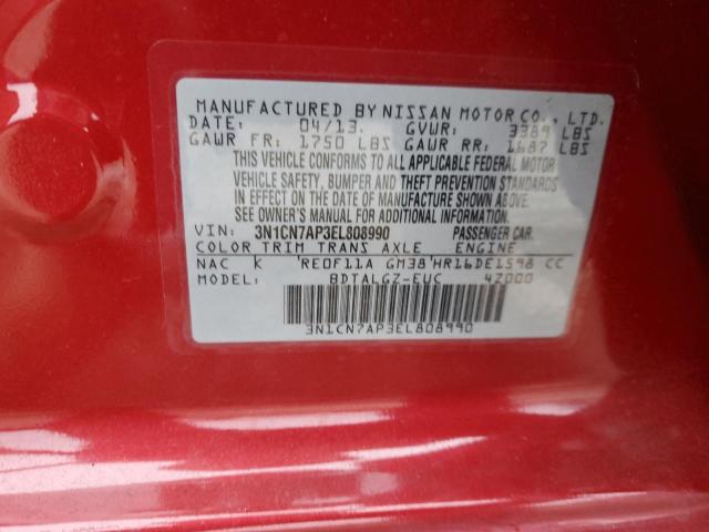 3N1CN7AP3EL808990 - 2014 NISSAN VERSA S RED photo 12