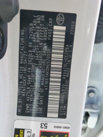 4T1K61AK0MU570538 - 2021 TOYOTA CAMRY XSE WHITE photo 12