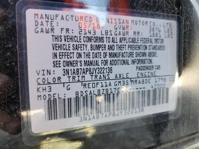 3N1AB7AP8JY322138 - 2018 NISSAN SENTRA S BLACK photo 12