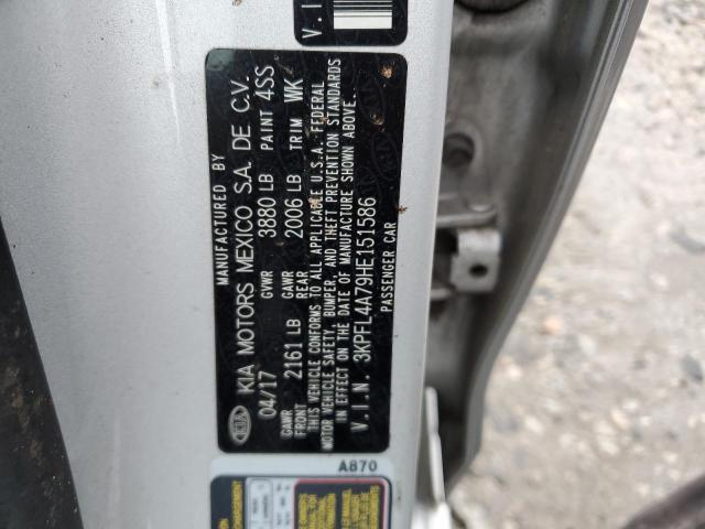 3KPFL4A79HE151586 - 2017 KIA FORTE LX SILVER photo 12