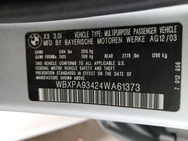 WBXPA93424WA61373 - 2004 BMW X3 3.0I SILVER photo 13