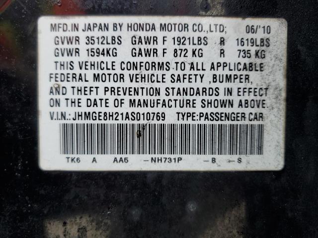 JHMGE8H21AS010769 - 2010 HONDA FIT BLACK photo 12