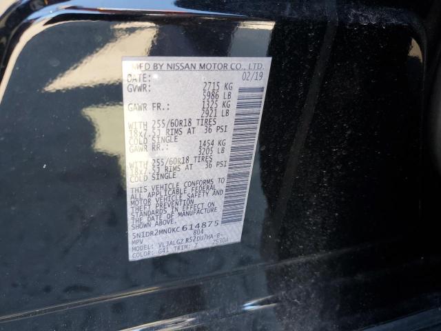 5N1DR2MN0KC614875 - 2019 NISSAN PATHFINDER S Қара фото 12