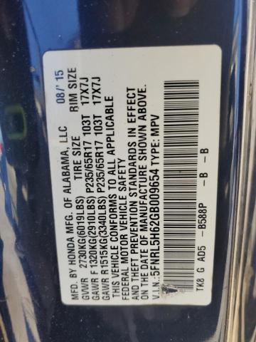 5FNRL5H62GB009654 - 2016 HONDA ODYSSEY EXL Mavi foto 13