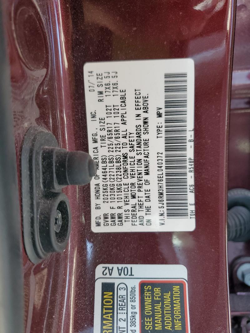 5J6RM3H76EL040372 - 2014 HONDA CR-V EXL MAROON photo 13