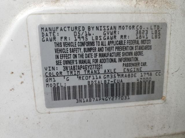 3N1AB7AP4GY277031 - 2016 NISSAN SENTRA S 白色 照片 12