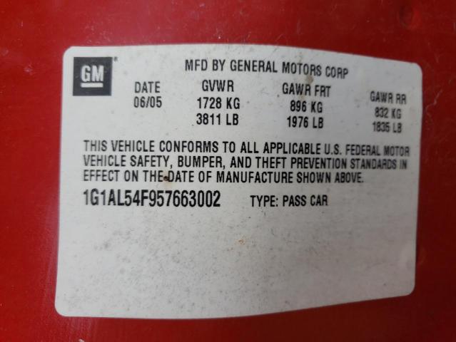 1G1AL54F957663002 - 2005 CHEVROLET COBALT LS RED photo 12