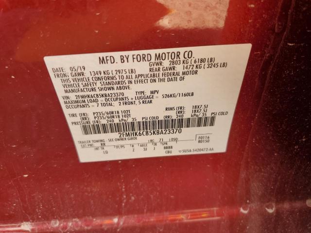 2FMHK6C85KBA23370 - 2019 FORD FLEX SEL BURGUNDY photo 13