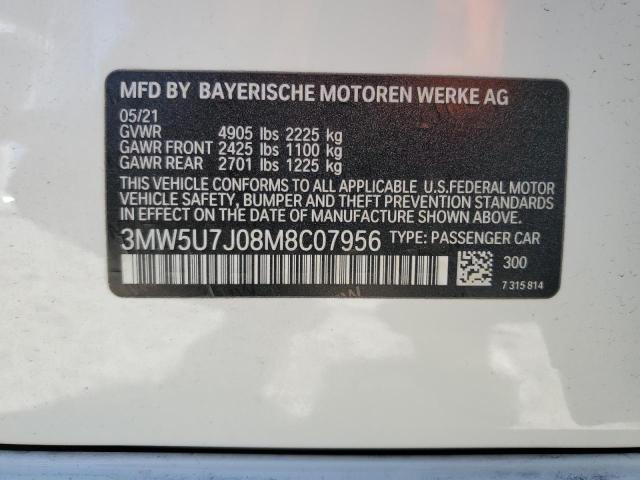 3MW5U7J08M8C07956 - 2021 BMW M340I WHITE photo 12