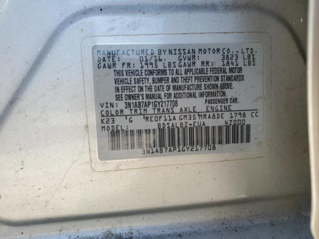 3N1AB7AP1GY217708 - 2016 NISSAN SENTRA S 银色 照片 12