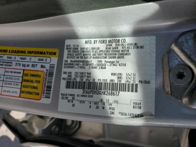 3FA6P0HDXHR268617 - 2017 FORD FUSION SE SILVER photo 13