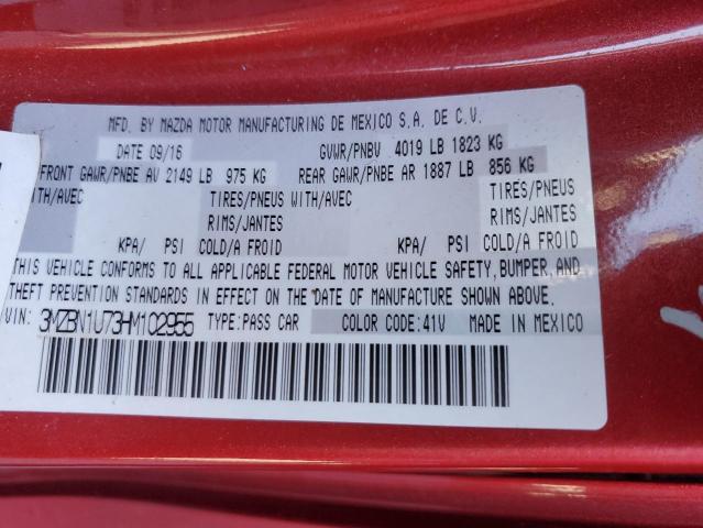 3MZBN1U73HM102955 - 2017 MAZDA 3 SPORT RED photo 12