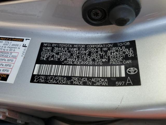 JTDBL40E499081676 - 2009 TOYOTA COROLLA BASE Gümüş foto 13