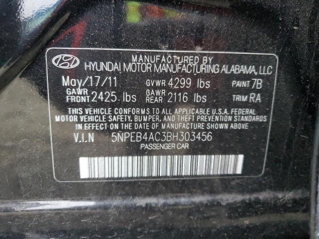 5NPEB4AC3BH303456 - 2011 HYUNDAI SONATA GLS BLACK photo 12