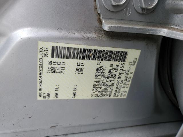 1N4AA5APXDC800356 - 2013 NISSAN MAXIMA S SILVER photo 12