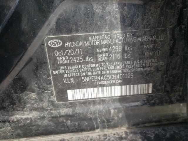 5NPEB4AC5CH401129 - 2012 HYUNDAI SONATA GLS BLACK photo 12