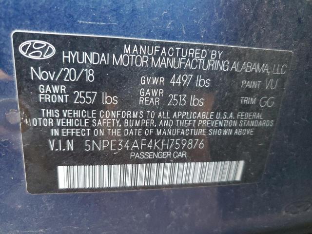 5NPE34AF4KH759876 - 2019 HYUNDAI SONATA LIMITED BLUE photo 12