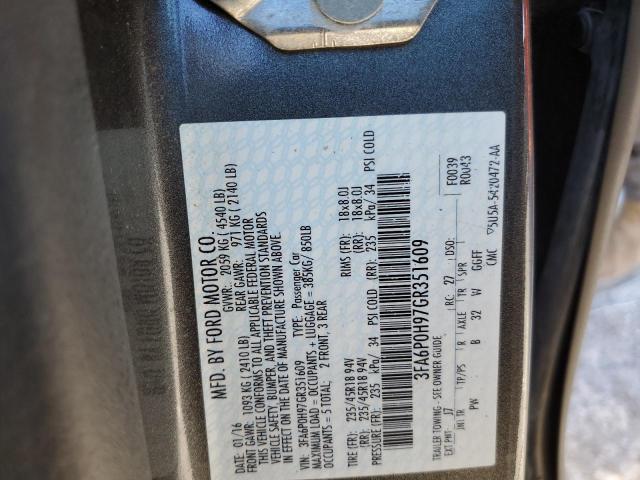 3FA6P0H97GR351609 - 2016 FORD FUSION SE GRAY photo 12