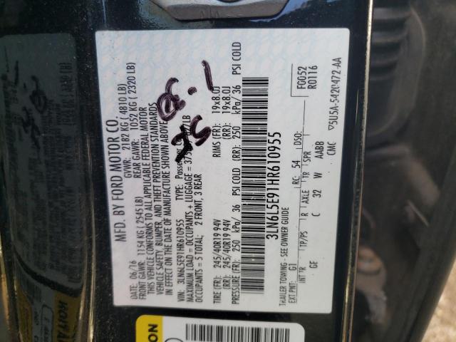 3LN6L5E91HR610955 - 2017 LINCOLN MKZ RESERVE შავი ფოტო 12