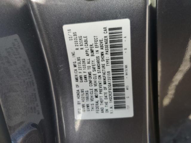 1HGCR2F83GA130159 - 2016 HONDA ACCORD EXL GRAY photo 13