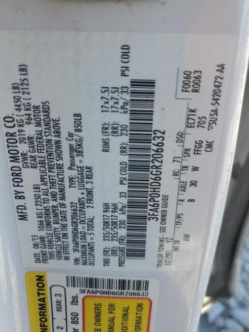 3FA6P0HD6GR206632 - 2016 FORD FUSION SE Blanco foto 12