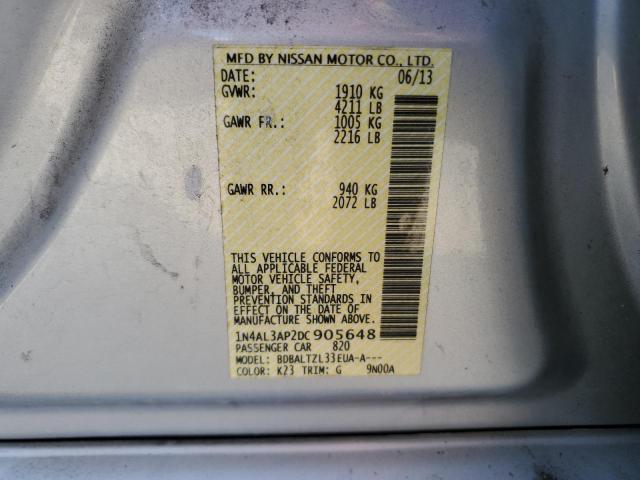 1N4AL3AP2DC905648 - 2013 NISSAN ALTIMA 2.5 Gümüş foto 12