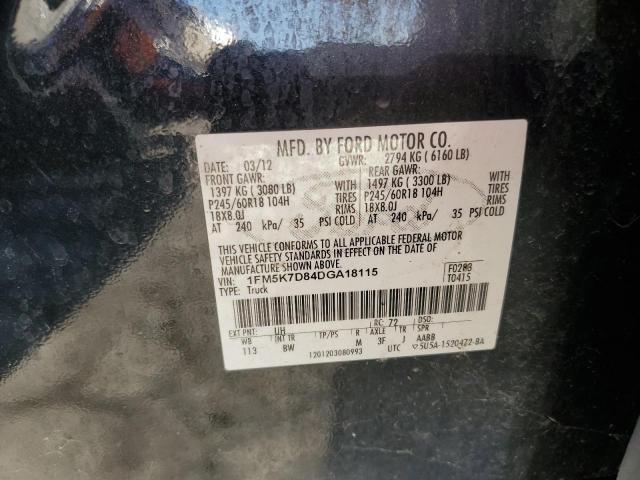 1FM5K7D84DGA18115 - 2013 FORD EXPLORER XLT BLACK photo 12