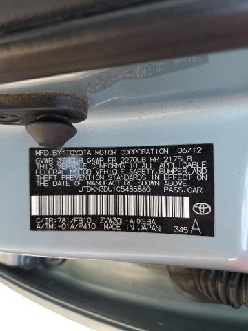 JTDKN3DU1C5485880 - 2012 TOYOTA PRIUS TURQUOISE photo 13