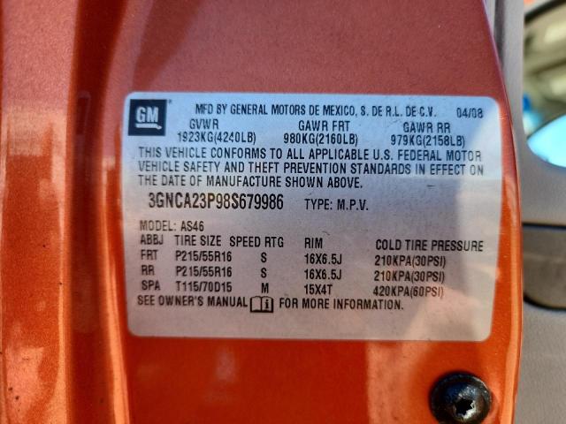 3GNCA23P98S679986 - 2008 CHEVROLET HHR LT ნარინჯისფერი ფოტო 13