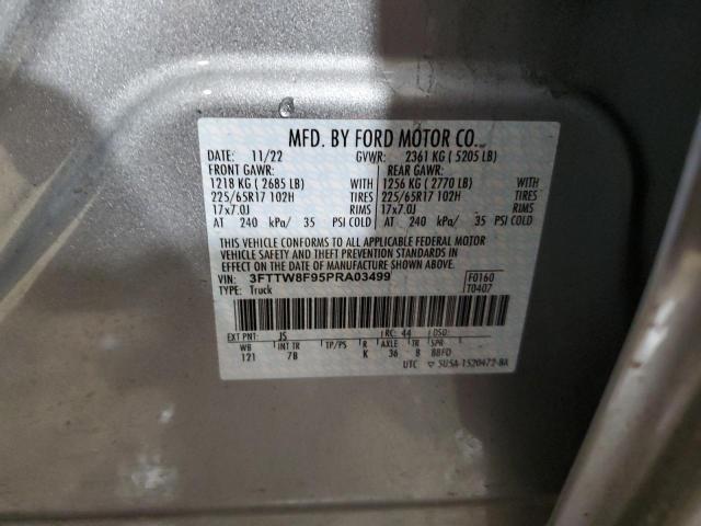 3FTTW8F95PRA03499 - 2023 FORD MAVERICK XL SILVER photo 12